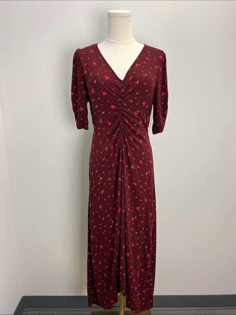 Old Navy Ditsy Floral Midi Dress Ruched Front Puff Sleeves Cottagecore Small